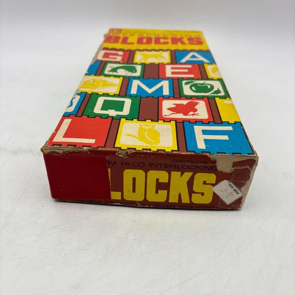VINTAGE Halsam Hi Lo Interlocking Blocks COMPLETE 21 Wood Blocks Set no 3221
